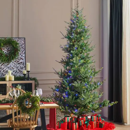 Glitzhome&reg; 9ft Pre-Lit Green Upward Slim Fir Artificial Christmas Tree, Multicolor LED Lights {3}