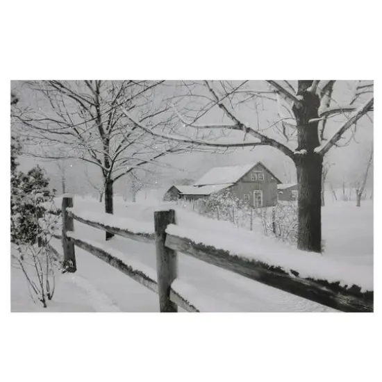 Snowy Winter Cabin Fiber Optic Lighted Canvas Wall Art {1}