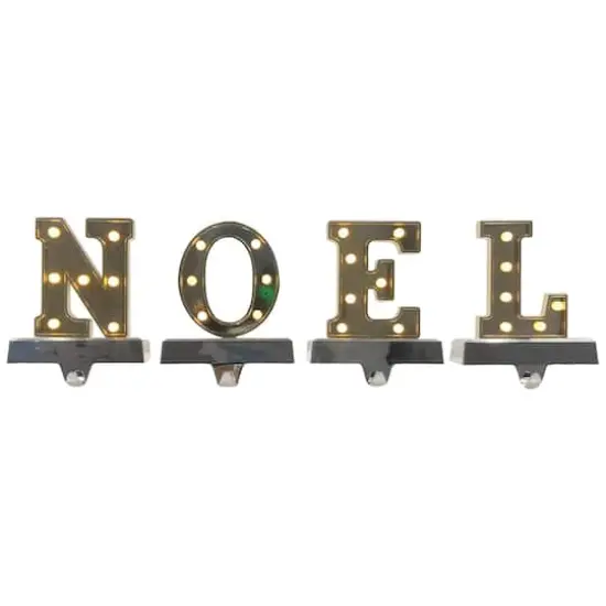 6.5" Gold & Silver LED NOEL Christmas Stocking Holder Set {3}