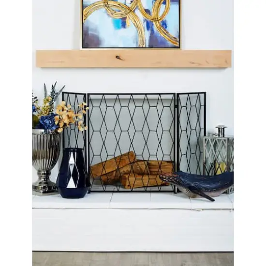 Black Metal Contemporary Fireplace Screen, 31" x 51" x 1" {7}