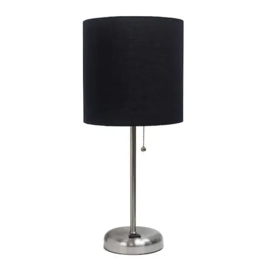 Creekwood Home Oslo 19.5" Power Outlet Table Lamp Brushed Steel Base/Black Shade {1}