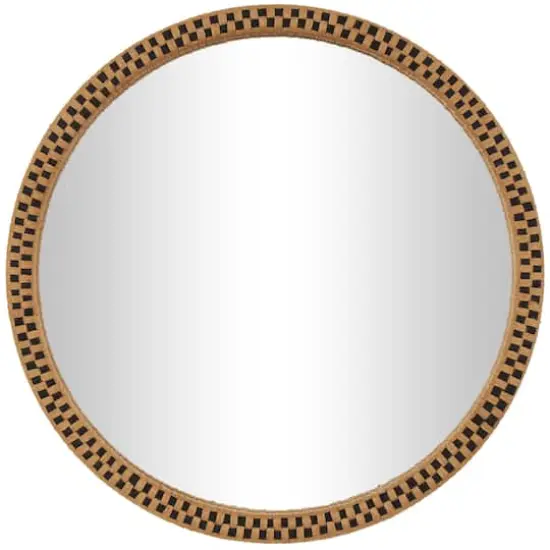 Woven Checkered Rattan Framed Round Wall Mirror {1}