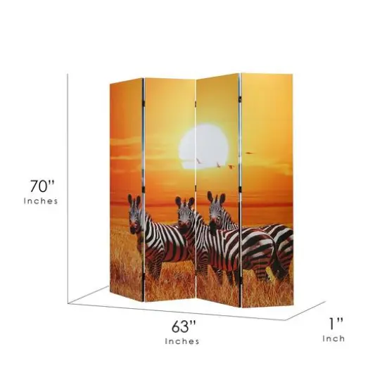 American Art Decor&trade; 6ft. Double-Sided 4-Panel African Elephants & Zebras Animals Canvas Privacy Screen {8}