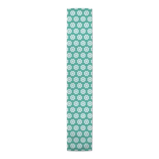 Captain's Wheel Indoor/Outdoor Table Runner White on Teal {1}