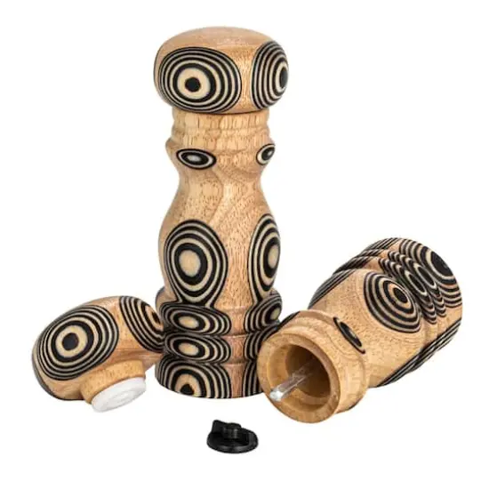 Hello Honey® Natural & Black Inlaid Circles Wood Salt & Pepper Mills Set {7}