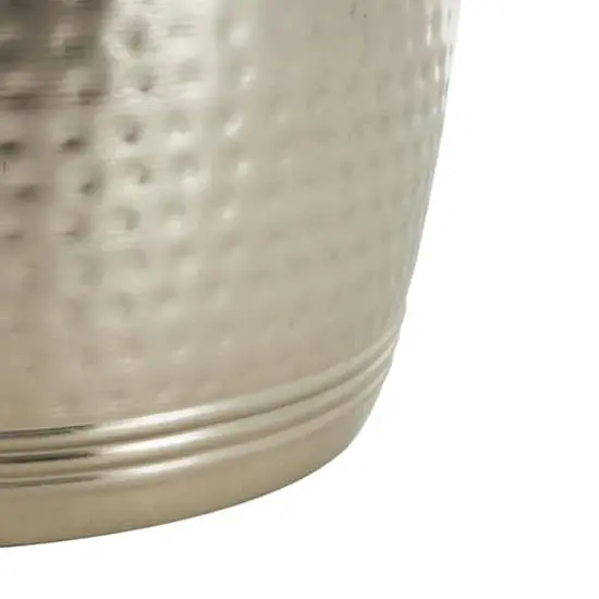 19" Silver Metal Handmade Hammered Drum Accent Table with Hammered Design {5}