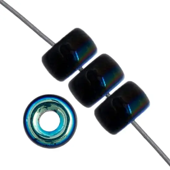 John Bead 6mm Opaque Black AB Glass Mini Pony Beads. 500ct. {4}