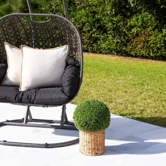 2ft. UV-Resistant Artificial Boxwood Ball Topiary in Hyacinth Weave Basket {4}