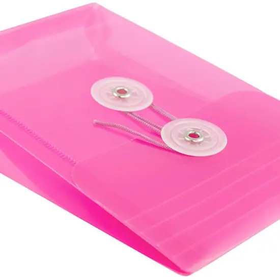 JAM Paper 4.25" x 6.25" Open End Plastic Envelopes with Button and String Closure, 24ct. Fuchsia {5}