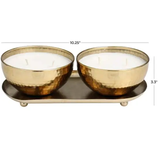 White Wax Egyptian Mint Scented Candle Set with Gold Hammered Containers and Oval Holding Tray {7}