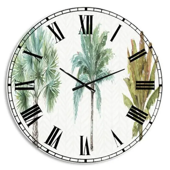 Designart 'Mixed Botanical Greens Palms I Farmhouse Wall Clock {1}