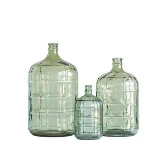 Hello Honey&reg; 19.25" Transparent Green Vintage Glass Bottle with Embossed Windowpane Design {1}