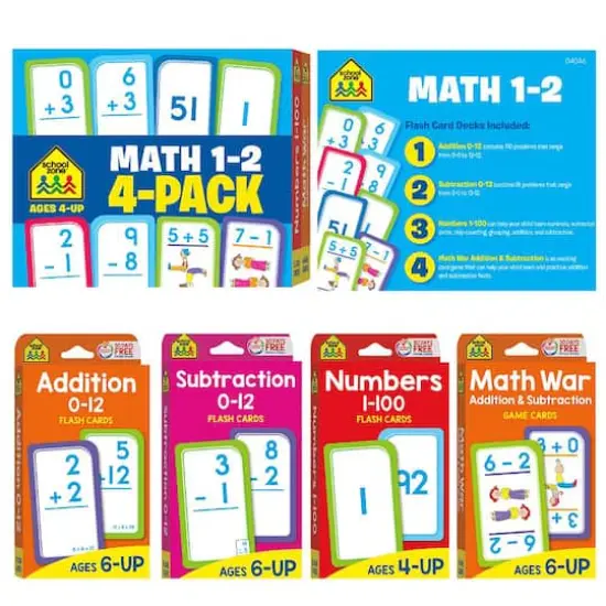 School Zone&reg; Math 1-2 Flash Card, 4 Pack {4}