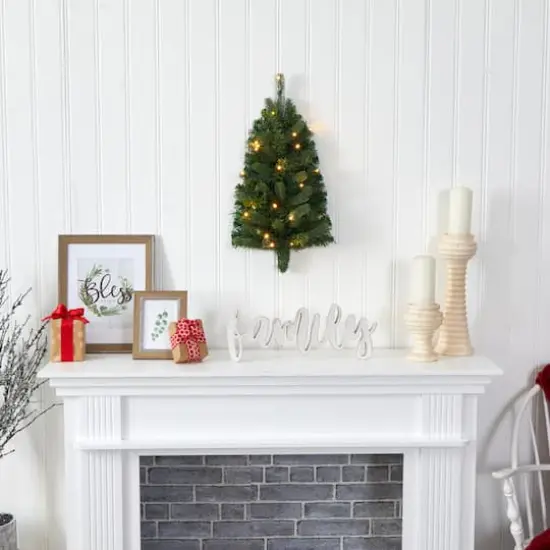 2ft. Pre-Lit Flat Back Wall Hanging Artificial Christmas Tree, Clear LED Lights {5}