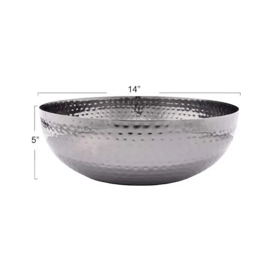 Hello Honey&reg; 14" Oxidized Silver Round Hammered Metal Bowl {6}