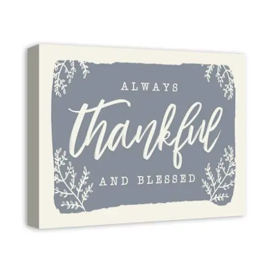 Always Thankful Blue Cream Canvas Wall Art {3}