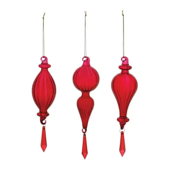Red Ribbed Glass Drop Ornament with Jewel Set {3}