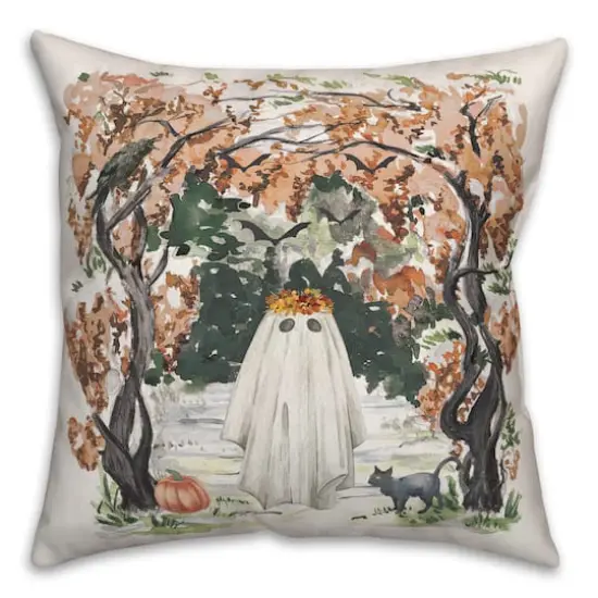 Spooky Woodland Ghost Throw Pillow {1}
