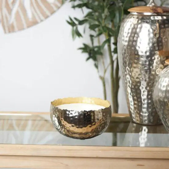 30oz Vanilla Marshmallow Scented White 3 Wick Candle in Hammered Silver Bowl {7}