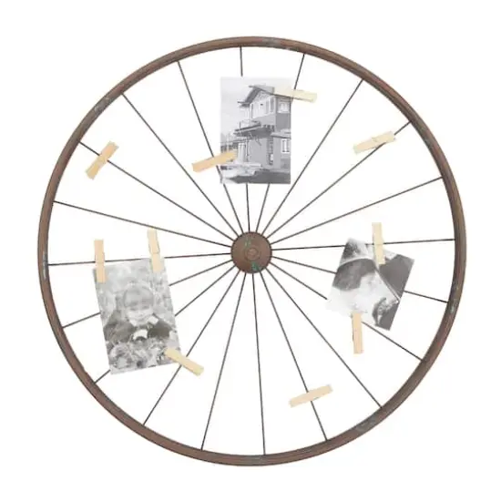 Brown Metal Bicycle Wheel Photo Holder Wall D&eacute;cor {1}