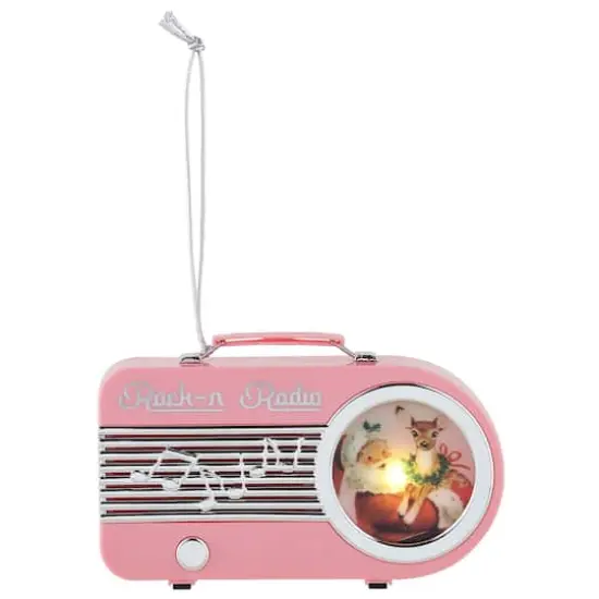 Miniature Pink Vintage Radio Ornament {1}