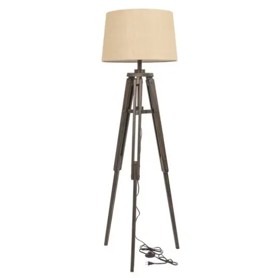 Hello Honey&reg; 5ft. Mid-Century Modern Wood Floor Lamp with Burlap Drum Shade {6}