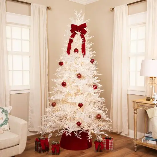 6ft. Pre-Lit Flocked Twig Artificial Christmas Tree, Warm White LED Lights {3}