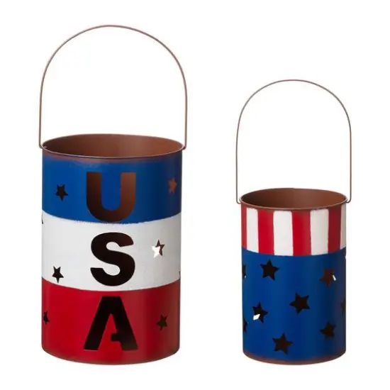 Glitzhome&reg; Metal Patriotic American Bucket Set {6}