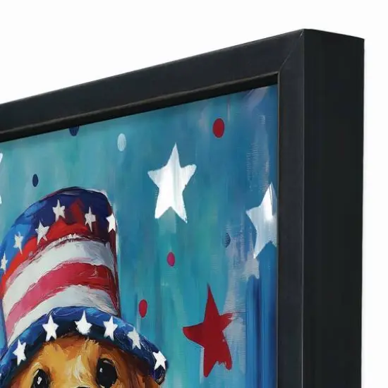 16" x 16" Patriotic Golden Retriever Framed Print Black Frame {4}