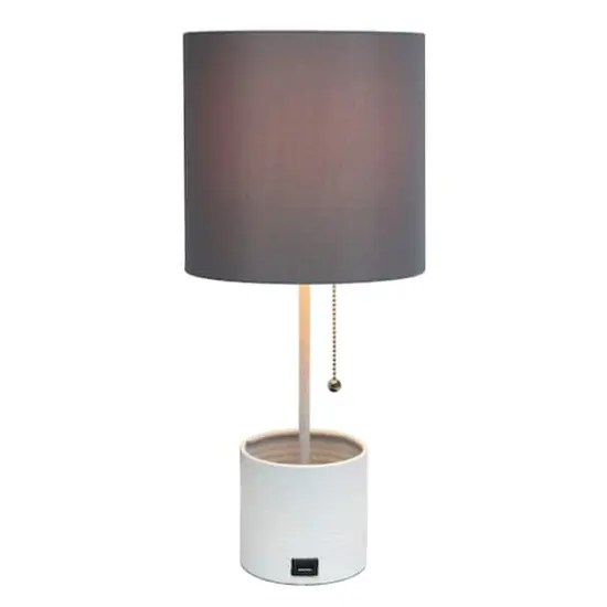 Simple Designs 18.5" Hammered Metal Container Base Table Lamp with USB Charging Port Gray/White {3}