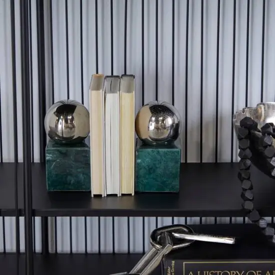 CosmoLiving by Cosmopolitan 7" Marble Orb Bookend Set Silver/Gray {3}