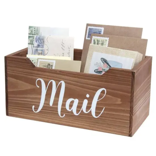 Elegant Designs Decorative Script Word Mail Organizer Box Natural Wood {6}