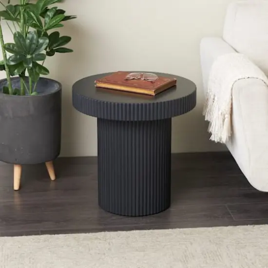 Black Dimensional Ribbed Accent Table {3}