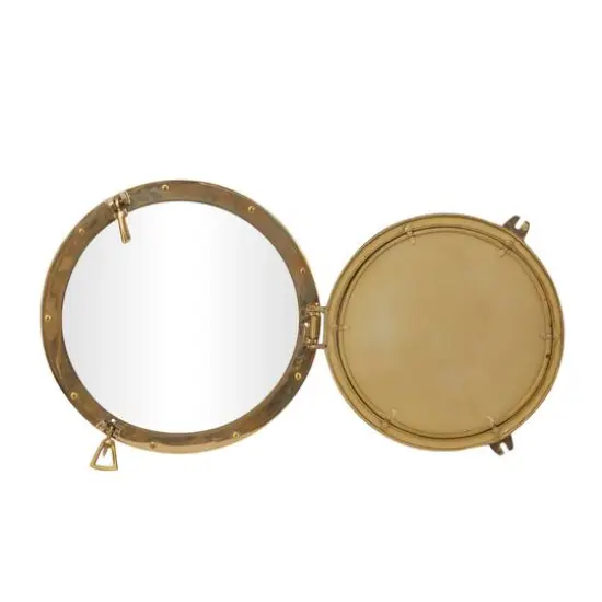 Gold Brass Sail Boat Wall Mirror with Port Hole Detailing 15" x 3" x 15" {4}