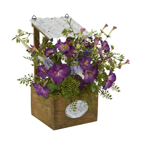 14" Morning Glory Plant in Tin Roof Planter {4}