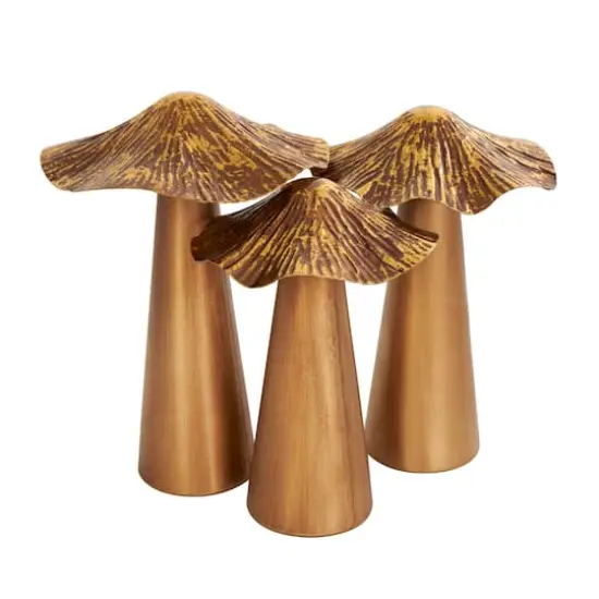 Bronze Metal Textured Mushroom Sculpture Set {4}