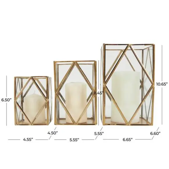 CosmoLiving by Cosmopolitan Gold Metal & Clear Glass Diamond Rectangular Candle Lantern Set {5}