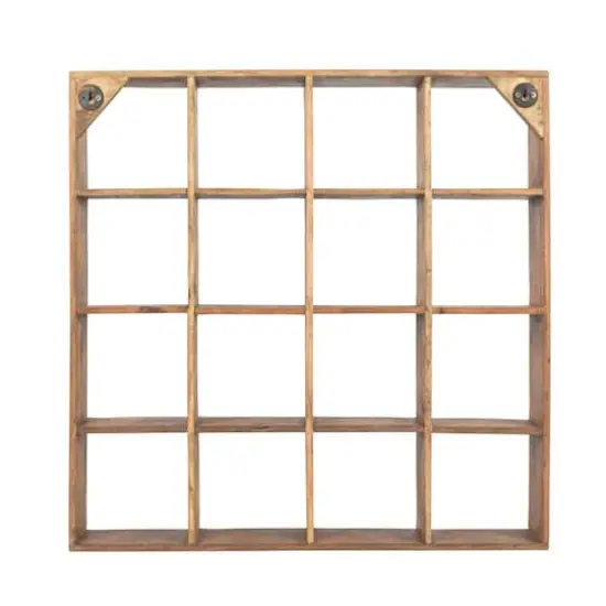 Hello Honey&reg; 28" Square Walnut Finish Reclaimed Wood Shelf with 16 Compartments {9}