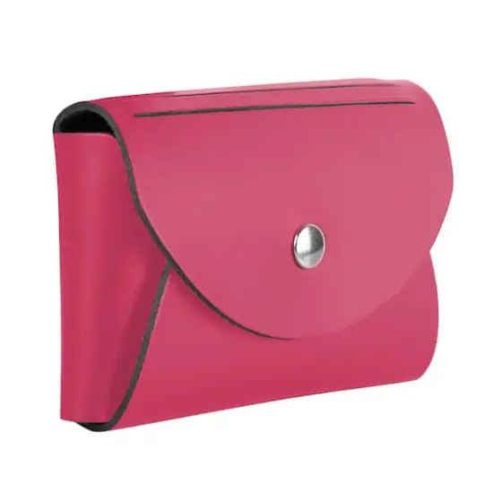 JAM Paper Italian Leather Business Card Holder Case with Round Flap Fuchsia Pink {5}