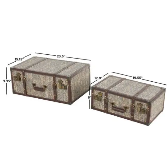 Vintage Blue & Dark Brown Floral Trunk Set {8}