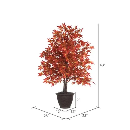 4ft. Artificial Orange Maple Bush with Rattan Basket {4}