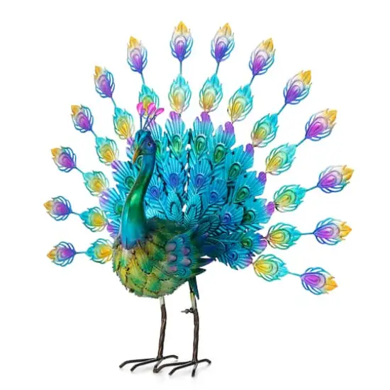 Glitzhome&reg; 28.75" Metal Tail Spread Peacock Garden Statue with Stakes {1}