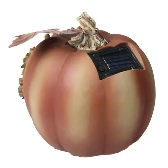 7.5" Brown Solar Powered Floral Pumpkin Outdoor Decoration {4}