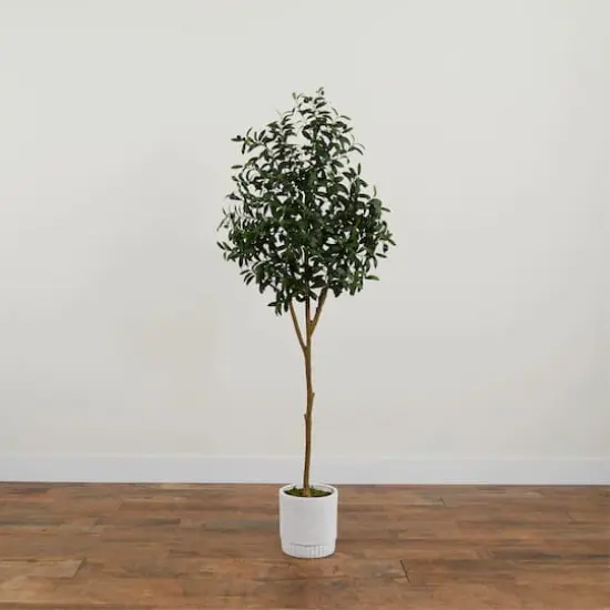 6ft. Artificial Olive Tree with White Decorative Planter {8}