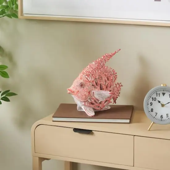 11" Textured Polystone Fish Sculpture with White Fins Red {3}