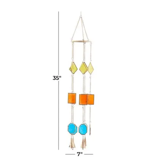 Multi Colored Contemporary Geometric Windchime, 7" x 2" x 35" {8}