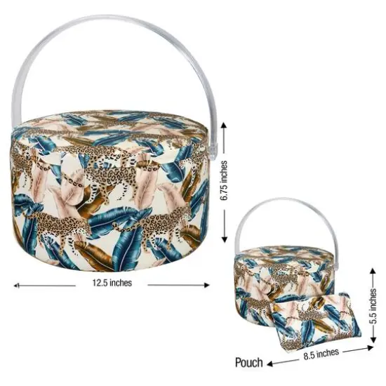 SINGER&reg; Large Jungle Print Premium Round Sewing Basket with Travel Sewing Kit {5}