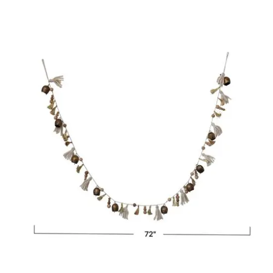 Hello Honey&reg; 6ft. Natural & Antique Brass Handmade Bells, Beads & Tassels Garland {5}