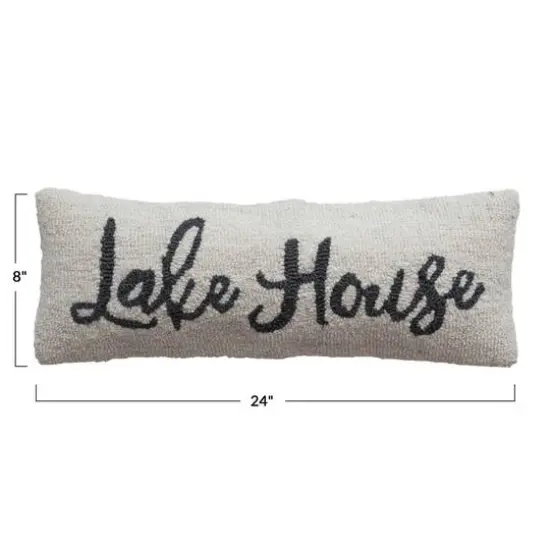 Hello Honey&reg; Cream & Navy Embroidered Lake House Wool & Cotton Lumbar Pillow {4}