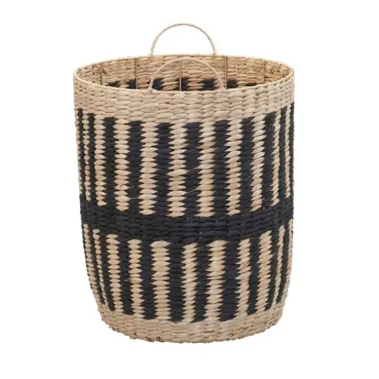 Household Essentials 20" Black & Natural Cattail & Paper Pillar Basket {9}